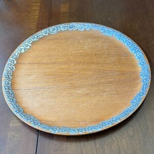 Marjorie Stokes Pewtercraft Vancouver wood and floral pewter trim platter tray